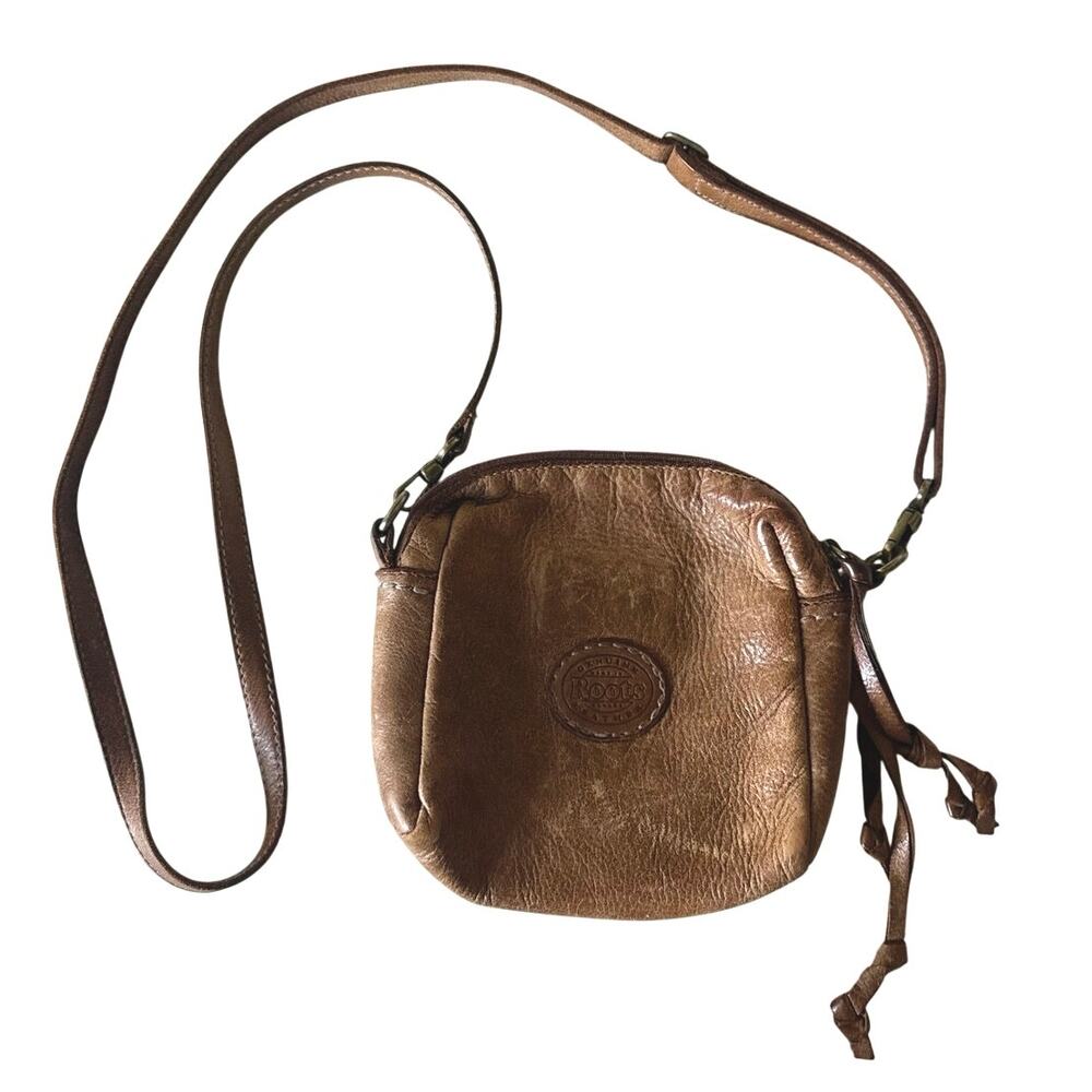 Roots Canada Brown Genuine Leather Crossbody Bag Made in Canada Distressed